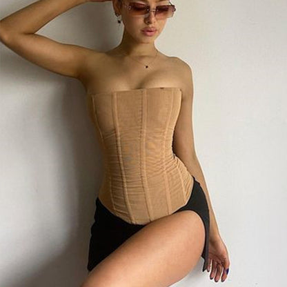 Sleeveless Mesh Crop Corset Top