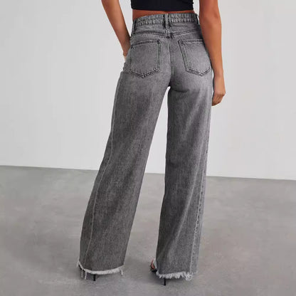 Washed Up High Waist Straight Wide-leg Pants