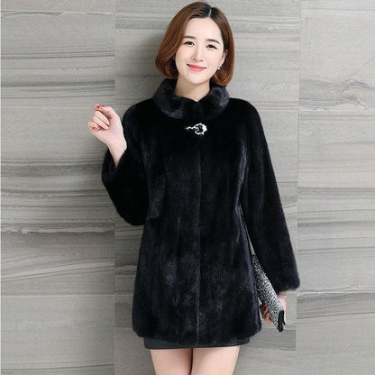 Stand-up Collar Fur Mid-length Coat