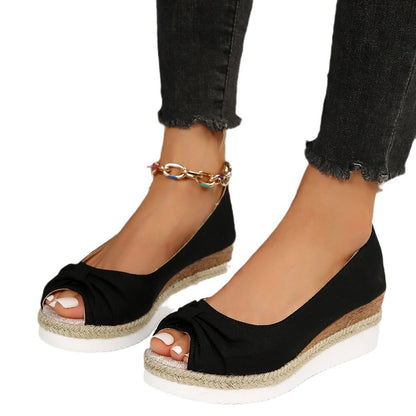 Plus Size Hemp Rope Bow Wedge Sandals